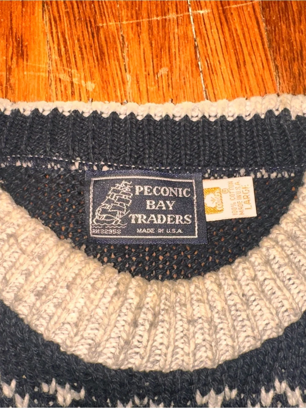 Vintage 90’s Peconic Bay Traders Men’s Large Cotton Knit Sweater Made In USA